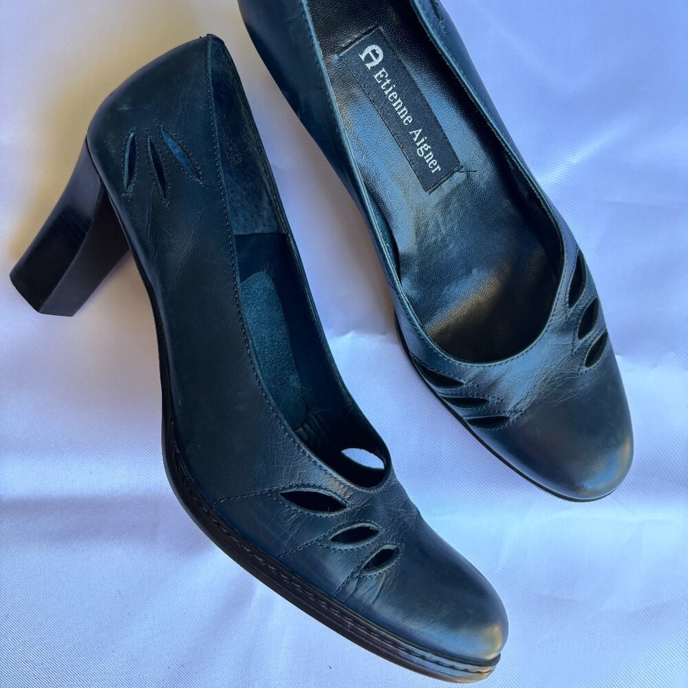Etienne Aigner Navy Blue Leather Pumps